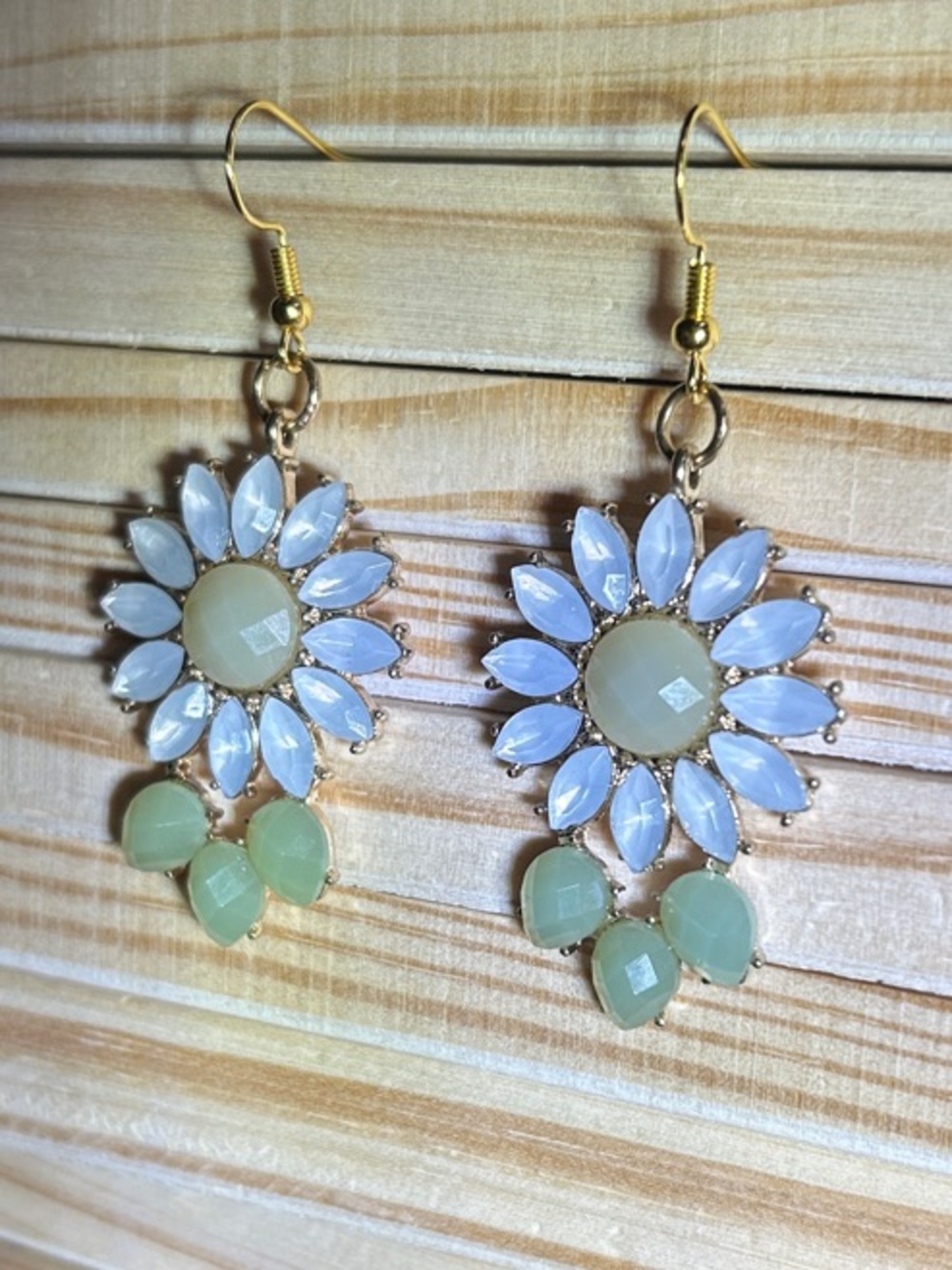 3/$25 Daisy Drop Earrings with White and Light Green Stones